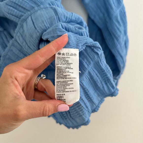 Cleobella Azariah Long Sleeve Smocked Split Neck Blouse Blue S - Picture 10 of 12